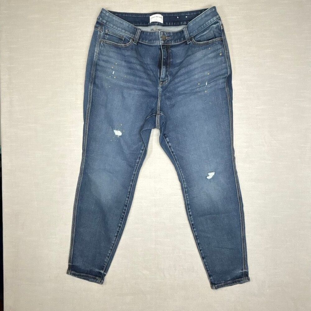 Lane Bryant Slim Leg Paint Splatter Stretch Denim Jeans Women's Size 18 Blue
